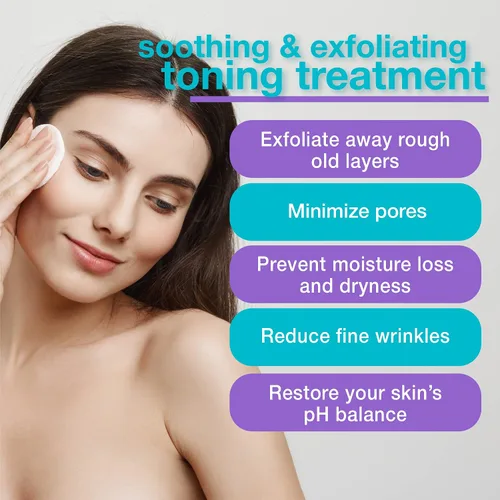 Vista 2 de Tónico de ácido glicólico al 7% con agua de rosas, hamamelis y gel de aloe vera, tónico facial exfoliante AHA sin alcohol ni aceite, mejora