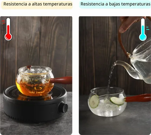 Vista 7 de WHJY Tetera de vidrio con infusor para té suelto, pequeña tetera mágica transparente para estufa, tetera japonesa transparente con mango de madera