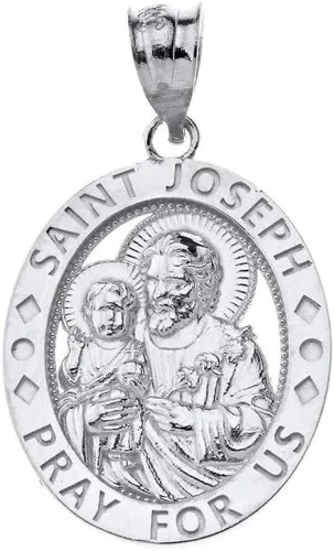 Vista 4 de Colgante ovalado de oro de 10 quilates con dije de San José Reza por Nosotros