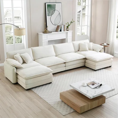 Vista 100 de Sofá Loveseat Grande en Beige y Blanco de 194.8 cm, Sofás Seccionales de 2 Plazas Grandes para Sala de Estar, Sofá Seccional Modular de Tela