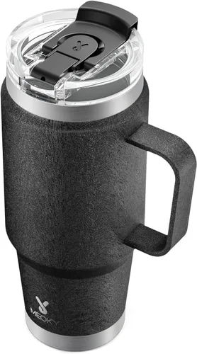 Vista 16 de Meoky Vaso de viaje de acero inoxidable de 40 onzas con asa, taza de viaje de acero inoxidable con tapa para sorber 2 en 1, taza de café aislada al