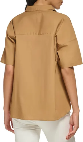 Vista 3 de Calvin Klein Blusa de manga corta con botones de popelina para mujer