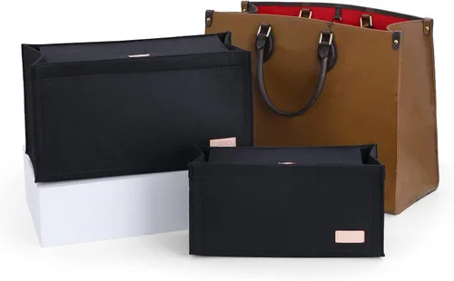 Vista 6 de Doxo Organizador de bolso, organizador de bolsa de fieltro con cremallera, perfecto para Lv Onthego GM 40 y D Book Tote grande (negro con cubierta)
