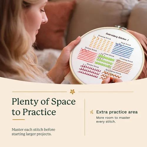 Vista 3 de Bradove Kit de Práctica de Puntadas de Bordado Clásico, Kit de Bordado para Principiantes, Kit de Bordado para Principiantes para Adultos, Kit