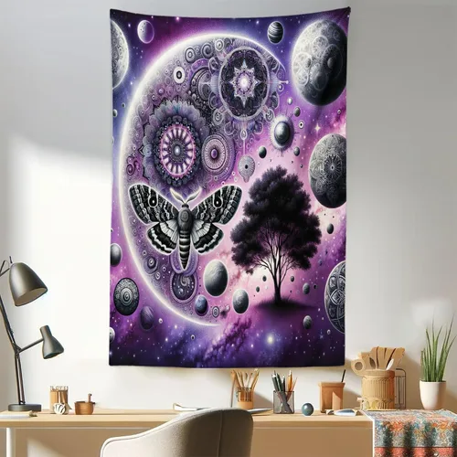 Vista 95 de Ambesonne Tapiz hippie, abrazo de hongos de ensueño y árbol de la vida místico y mandal verde, decoración de tela para colgar en la pared
