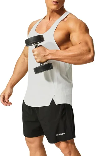Vista 2 de DEMOZU Camiseta sin mangas para hombre con espalda en Y para culturismo, entrenamiento muscular, atletismo, correr, playa, gimnasio, paquete de 1