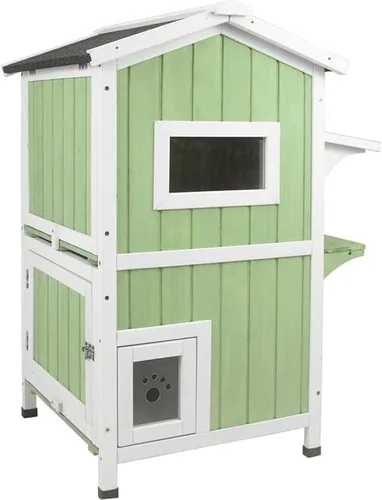 Vista 13 de PetsCosset Casa Aislada para Gatos de Exterior Resistente a la Intemperie con Aislamiento Integral de Dos Pisos de Madera Refugio para Gatos Ferales