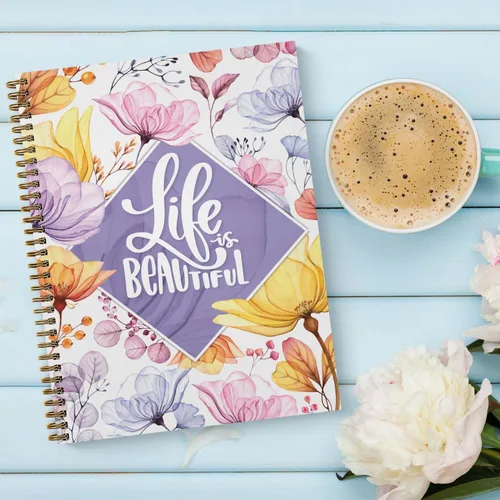 Vista 6 de Life is Beautiful - Cuaderno floral en espiral, diario de 8.5 x 11 pulgadas, 120 páginas con rayas universitarias, tapa blanda laminada brillante