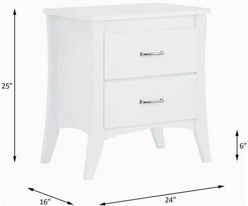 Vista 3 de Acme Babb Mesita de noche rectangular de madera con 2 cajones y patas cónicas en color blanco