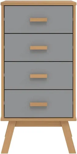 Vista 7 de Scandinavian Bedside Cabinet Grey Brown Nightstand, 4-Drawer Solid Pine Wood Storage for Bedroom, Sleek Rectangular Design with Wall Attachment