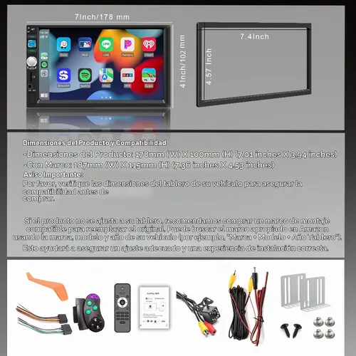 Vista 8 de Apple CarPlay inalámbrico y Android Auto, estéreo de coche doble DIN - Pantalla táctil IPS de 7", 1024*600, radio de coche FM, Bluetooth 5.2, 180W