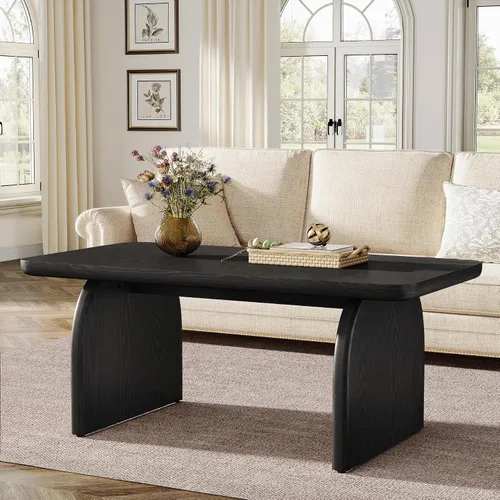 Vista 11 de Tribesigns - Mesa de café rectangular, mesa de 47 pulgadas de madera para sala de estar, mesa de centro baja de estilo granja con base resistente