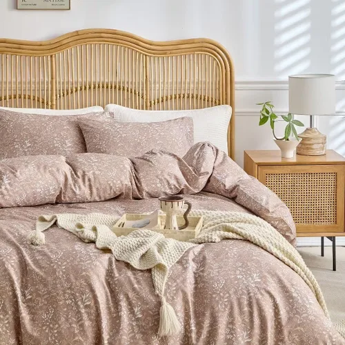 Vista 11 de MKXI Juego de ropa de cama con diseño de corbata de moño linda y rayas de flores rosas, tamaño individual, de algodón - Funda de edredón