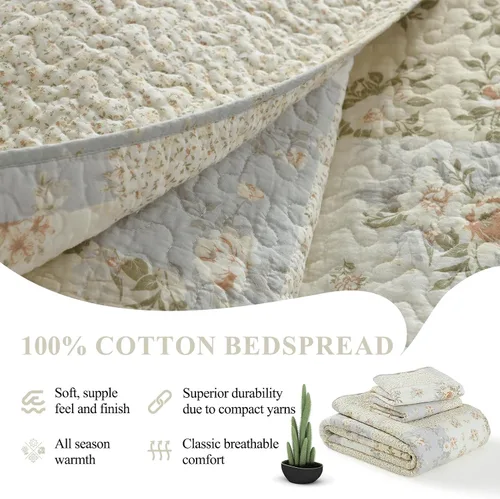 Vista 6 de DDUOXIN Colcha tamaño Queen extragrande (102 x 120 pulgadas), colcha acolchada reversible 100% algodón con 2 fundas de almohada, juego de colcha