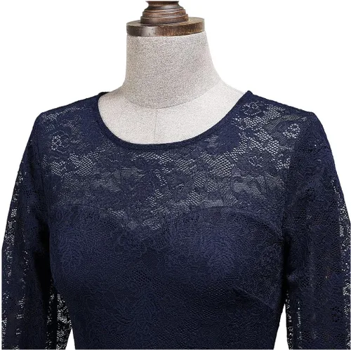 Vista 6 de MISSMAY Vestido largo formal de dama de honor con volantes y encaje floral para mujer