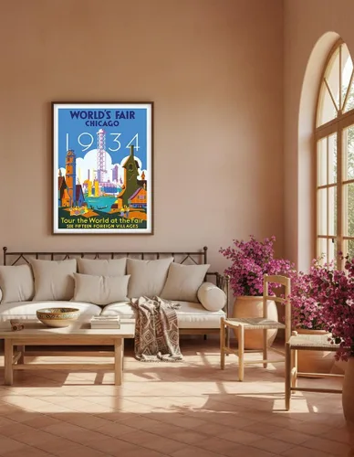 Vista 5 de 1934 World's Fair Chicago - Tour the World at the Fair - Vintage Travel Poster by Weimer Pursell c.1934 - Master Art Print (Unframed) 6in x 9in