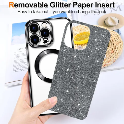 Vista 42 de Hython para iPhone 15 Plus Funda con chispas brillantes, Fundas transparentes magnéticas con protector de lente de cámara [Compatible con MagSafe]