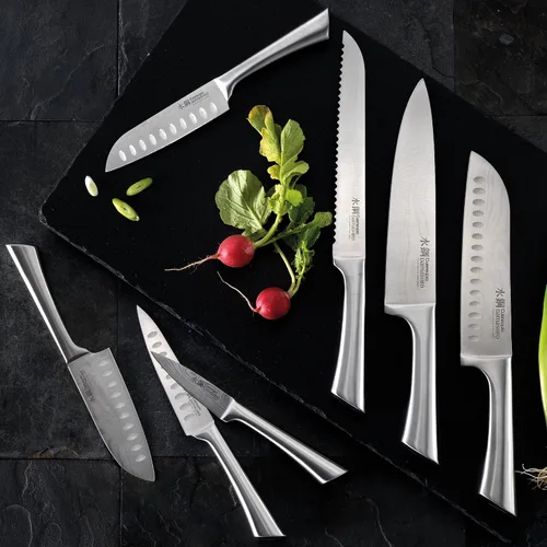 Vista 4 de CUISINE: PRO® Damashiro® Cuchillo de chef (8 pulgadas, individual) – Acero japonés de primera calidad, hoja afilada, mango ergonómico, cuchillo