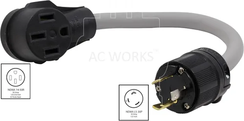 Vista 2 de AC WORKS Adaptador de carga de vehículos eléctricos para uso Tesla (L5-30 30A 1250V bloqueo a Tesla)