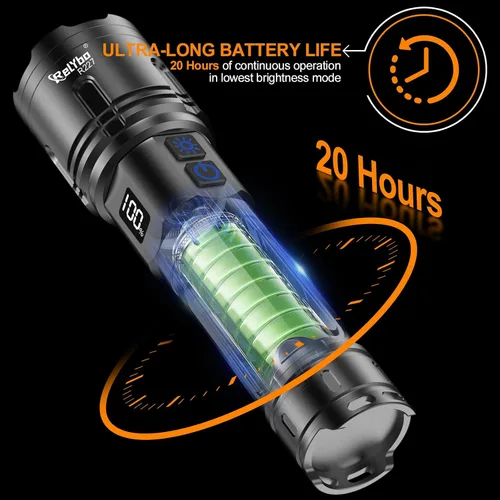 Vista 8 de Relybo - Linternas recargables de alto lúmenes, linterna LED de 100000 lúmenes Super Bright High Powered Flashlights, Long Rang 5000 FT, 2 Switch