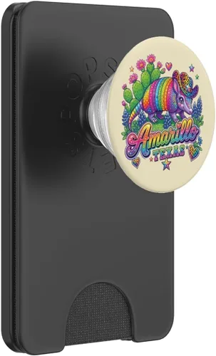 Vista 8 de Amarillo Texas Rainbow Armadillo Cowboy 80s Retro Souvenir PopSockets Adhesive PopGrip
