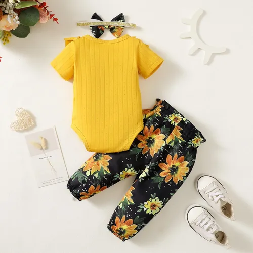 Vista 3 de Conjunto de ropa para bebé recién nacido, conjunto de pantalón floral, ropa de algodón para niñas