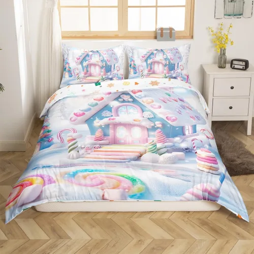 Vista 42 de Juego de funda de edredón con diseño de ciervo de cabaña, tamaño twin, juego de ropa de cama rústica de tablón de madera de árbol de Navidad