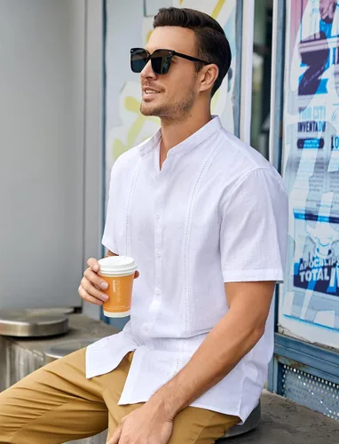 Vista 4 de Ryannology Guayabera - Camisas de lino de manga corta con botones para hombre, estilo casual, playa, campamento cubano, camisa mexicana para hombre