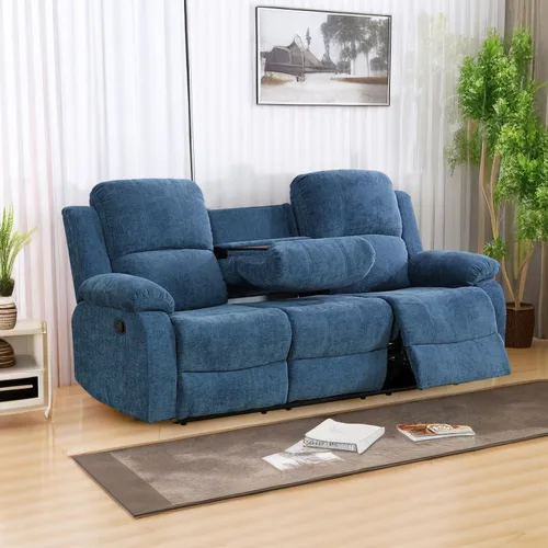 Vista 27 de Sofá reclinable manual, sofá reclinable con portavasos de 3 asientos, sofá de 3 asientos con mesa auxiliar desplegable para sala de estar, oficina