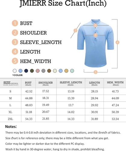 Vista 6 de JMIERR Camiseta Henley de manga corta para hombre con textura de lino y algodón estilo hippie