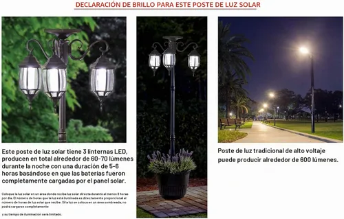 Vista 4 de Westcharm Maceta redonda al aire libre grande de 18 "de diámetro con 3 cabezales LED Solar Lamp Post Lights - Negro