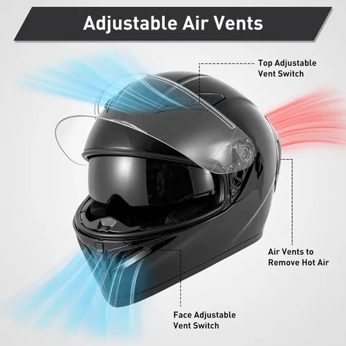 Vista 5 de SPARK Casco de motocicleta de cara completa para adultos, aprobado por DOT, ligero y ventilado, doble visera para hombres y mujeres, motos de nieve