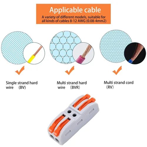 Vista 5 de Nineleaf Conectores de cable, conectores de cable eléctrico rápido de empuje, 32A 600 voltios, empalmes en línea de 2/3 circuitos, 28 a 12 awg, 2