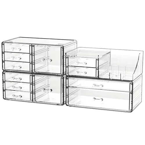 Vista 11 de Organizadores de maquillaje acrílicos transparentes y almacenamiento para tocador, organizador de cuidado de la piel para baño con 5 cajones