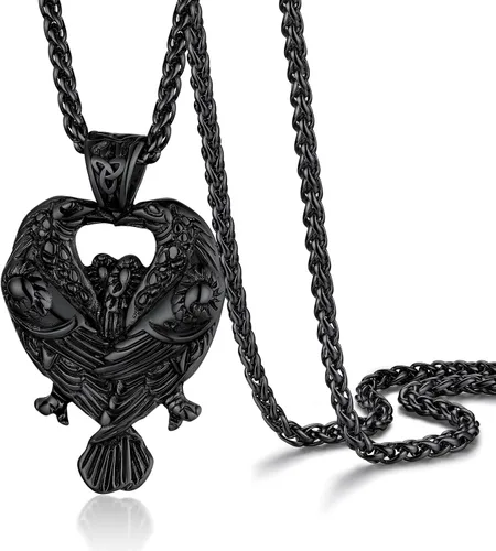 Vista 8 de PROSTEEL Thor Hammer/Thor Axe/Raven/Odin Necklace for Men Women Negro