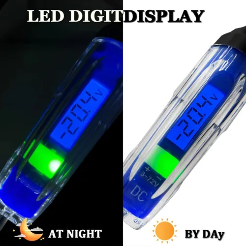 Vista 4 de Luz de prueba automotriz, 3-72V DC LCD Probador de circuito digital con iluminación, probador de luz resistente con voltímetro, probador de voltaje