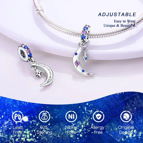 Vista 5 de NUJIFFY Abalorios de plata de ley 925 para pulseras y collares, pulseras solares con dije de estrella de mar y estrella, conchas de estrella de mar