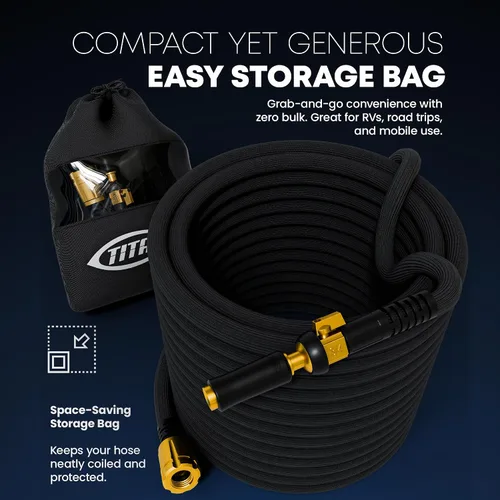 Vista 6 de Manguera de jardín flexible TITAN de 10 pies – Ultra ligera, manguera de agua resistente con accesorios de latón y boquilla de chorro – Sin