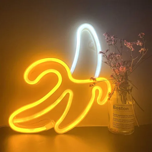 Vista 2 de ENUOLI Letreros de neón de plátano, arte decorativo para fiesta, luz de Plátano colgante 1