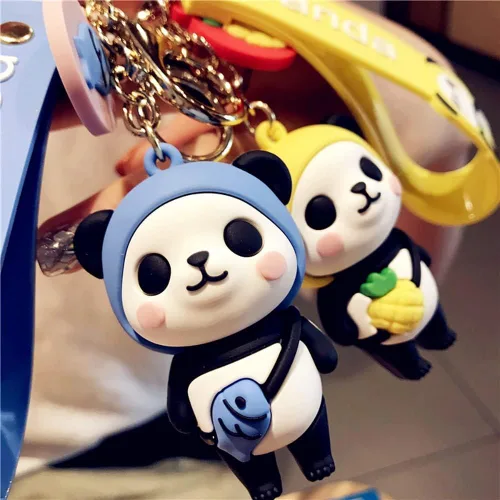 Vista 4 de HSYHERE Lady Girl Lindo PVC Panda Llavero Creativo Regalo de Año Nuevo Animal Colgante Llavero de Metal Llavero