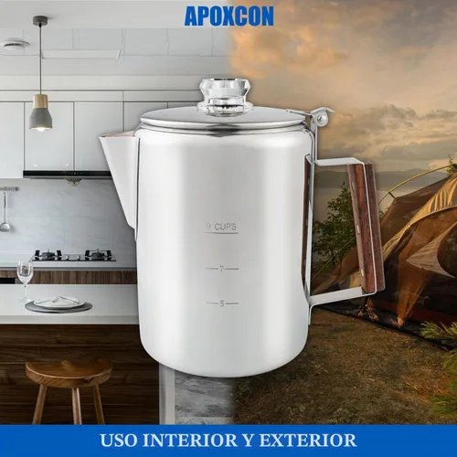 Vista 7 de APOXCON Cafetera de acero inoxidable con perilla de vidrio para usar en cualquier estufa, sin aluminio, sin plástico (9 tazas)