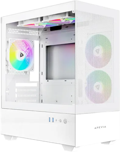 Vista 10 de Apevia Phantom-BK Phantom Micro-ATX Carcasa de PC de Juegos de Cámara Dual con 5X 120mm Ventiladores ARGB, 366 Modos RGB, Paneles de Vidrio Templado