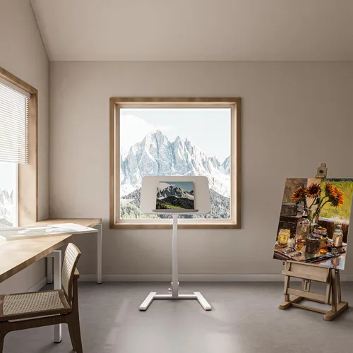Vista 2 de alawooder 25" Mobile Folding Desk: Pneumatic Sit-Stand, No Assembly Escritorio para portátil con ruedas ajustables de 29 a 42 pulgadas, ruedas Blanco