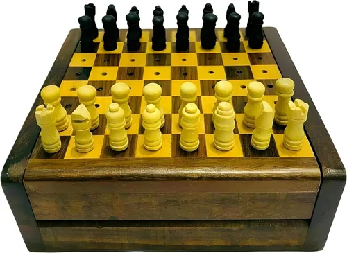 Vista 2 de Orca International CO. Juego de mesa de ajedrez de madera hecho a mano ~ Juego de ajedrez vintage de viaje Caja de madera