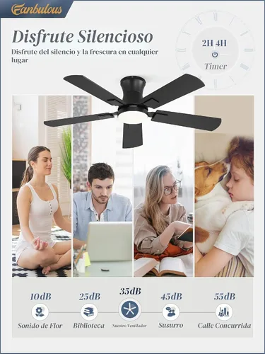 Vista 4 de Fanbulous Ventilador de techo de 42 pulgadas con luz, perfil bajo Negro