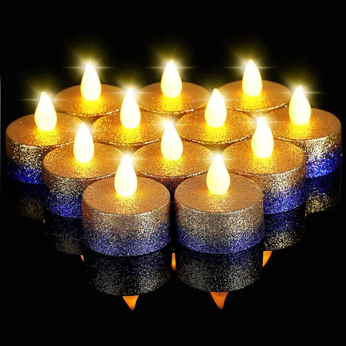 Vista 8 de Retisee 48 velas LED sin llama, con purpurina, velas falsas eléctricas para centros de mesa, funciona con pilas, decoración romántica de invierno