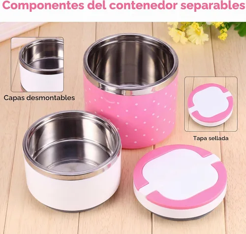 Vista 4 de Aramox Caja de almuerzo térmica de aislamiento de acero inoxidable de 2 capas Contenedor de comida Caja de almuerzo de compartimento caliente Cajas