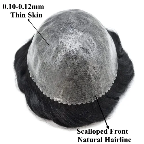 Vista 4 de Toupee para hombre 100% cabello humano real tupé para hombres 0.004 in piel de poliuretano para hombre, sistema de reemplazo de piezas de pelo