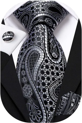 Vista 44 de Hi-Tie Conjunto de corbatas de seda con estampado paisley para hombre, pañuelo de bolsillo y gemelos, conjuntos de corbata formal para negocios a