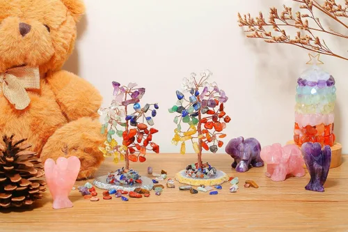 Vista 2 de QINJIEJIE Árbol de Chakra Natural de Cristal Árbol de la Vida Dinero para Decoración de Escritorio Piedra de 7 Chakras para Energía Positiva